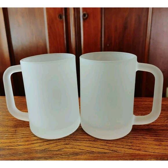 Vintage Frosted Glass Mugs No Logo VGC 4-3/4 x 3-1/4" PLUS HANDLE - Picture 3 of 7
